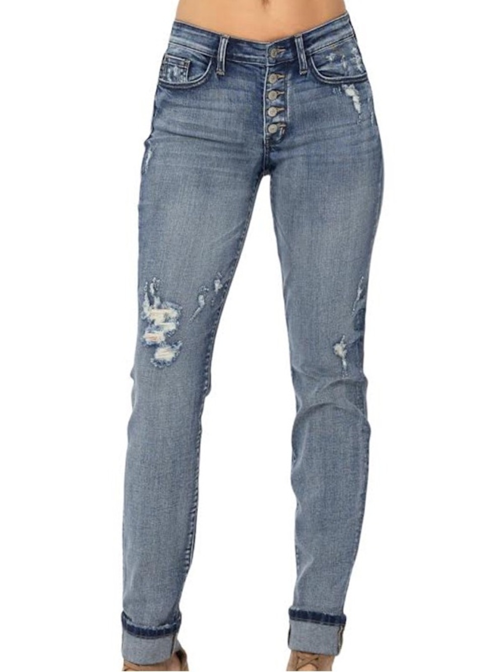 Judy Blue Mid Rise Boyfriend Fit Skinny 5 Button Fly Jeans Size 11/30